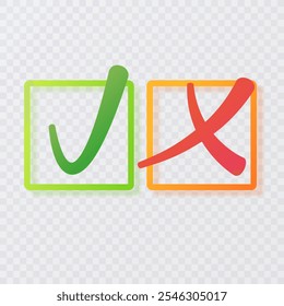 Ícone de Marca de Seleção Cruzado e ícone de marca de seleção definido. Ilustração vetorial em plano de fundo isolado