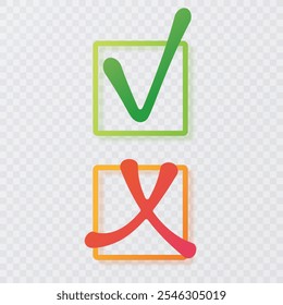 Aktivieren Sie Symbol als Kreuz markieren und Symbol als Häkchen markieren. Vektorgrafik auf isoliertem Hintergrund
