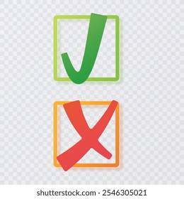 Compruebe el icono de marca cruzado y el conjunto de iconos de marca de verificación. Ilustración vectorial sobre fondo aislado
