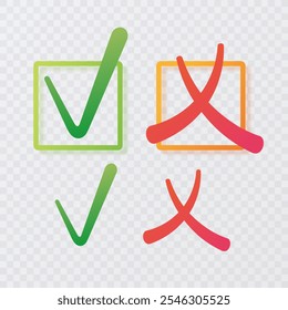 Check Mark Icon Cross and check mark icon set. Vector illustration on isolated background