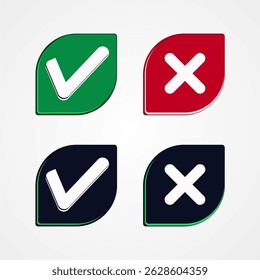 Häkchensymbol. Häkchen und Kreuz. Häkchensymbol, Kreuz. Ja und Nein. Vektorgrafik für ui, Infografik, Website, App, Webnutzung
