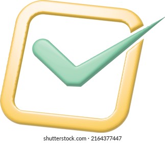 Check mark icon digital concept, efficient work on project plan, fast progress, level up concept, assignment and exam, productivity solution icon. 3d vector