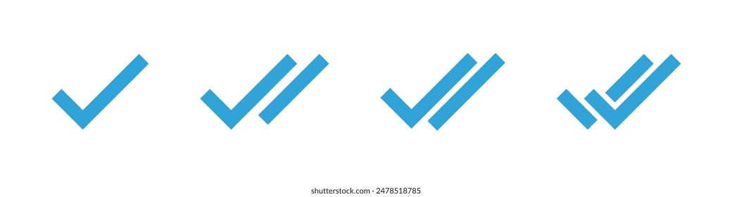 Check mark icon. Double checkmark vector set. Twin tick isolated on white background. Delivered message read icon