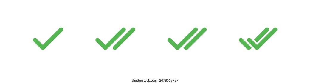 Check mark icon. Double checkmark vector set. Twin tick isolated on white background. Delivered message read icon