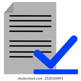 check mark icon, file approval illustration, flat vector.