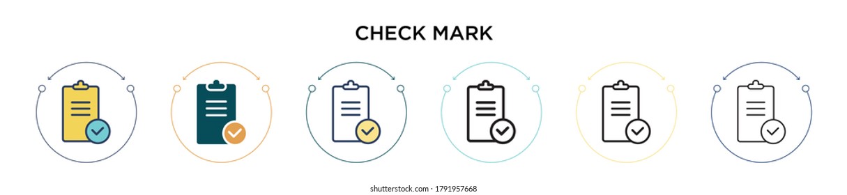 Marcar el icono en el estilo relleno, delgado, contorno y trazo. Ilustración vectorial de dos marcas de verificación de color y negro los diseños de iconos vectoriales pueden utilizarse para móviles, ui, web