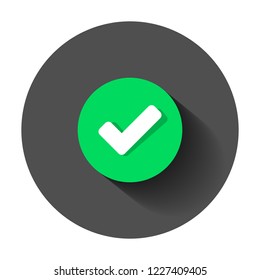 Check mark icon in flat style. Ok, accept vector illustration with long shadow. Tick business concept.