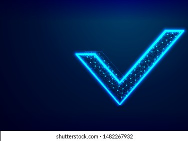 Check mark icon form lines and triangles, Polygonal Vector business concept of success, agreement, ok illustration. Low poly wireframe, geometry triangle, lines, dots, polygons on white background