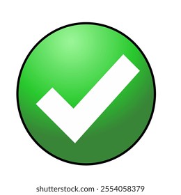 Check mark icon. Check mark with green circle. Suitable for approval, voting, confirmation, choice. Vector illustration.