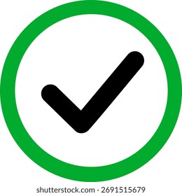 Icono de marca de verificación en un círculo verde, Aprobación de concepto, finalización o validación exitosa de una tarea