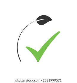 Check mark icon with green leaf approved vector. symbol for website Computer and mobile vector.