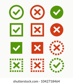 Check mark icon. Green and red marks and crosses. Symbols of the recommendations are correct and incorrect.