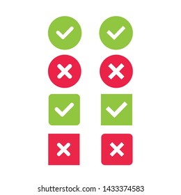 Check mark icon, green check mark and red cross. 