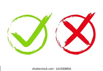 Check mark icon green and red. Yes or no. Vector illustration