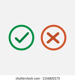 Check mark icon. Green tick and red cross flat line icons set vector