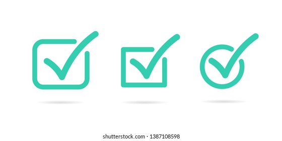 Check mark icon. Green tick, check list icon on white background. Vector illustration