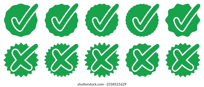Check mark icon. Green tick cross checkmarks.  check mark box square frame .Vector illustration.