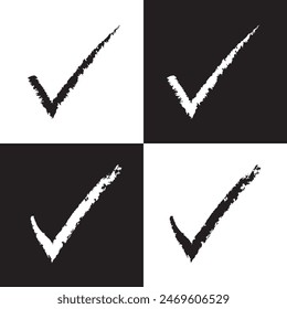 Icono de marca. Signos de marca de verificación dibujados a mano. colección de manchas efecto garabato. Juego de manchas con textura de tiza. Marcas de verificación de garabatos. Casilla de verificación dibujada a mano, marca de examen y diseño de marcas de lista de verificación. VectorEPS10