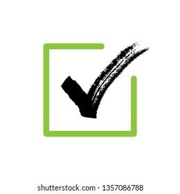 Check mark icon inside a green square. Approved and positive symbol.