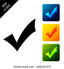 Check mark icon isolated on white background. Tick symbol. Set icons colorful square buttons. Vector Illustration