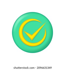 Check mark icon isolated on white. Approvement or vote concept. 3D realistic style. Vector illustration.