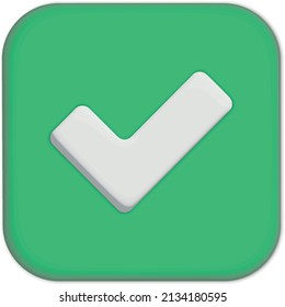 Check mark icon isolated over lime green background. 3d