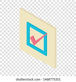 Check mark icon. Isometric illustration of check mark vector icon for web