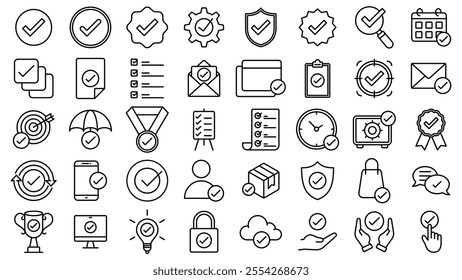 check mark icon line collection vector design illustration in trendy style with editable stroke