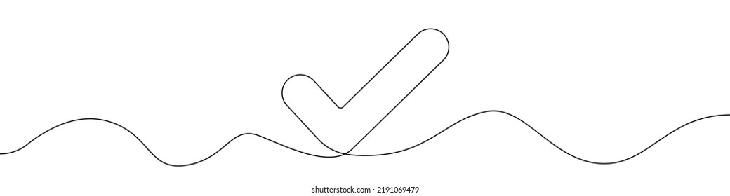 Check mark icon line continuous drawing vector. One line Check mark icon vector background. Check mark icon. Continuous outline of a Check mark icon.