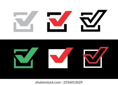 Check mark icon. Marks: "Accepted", "Approved", "Yes", "Correct", "Good", "Correct choice", "Task completed", "Voting". Test question symbol.