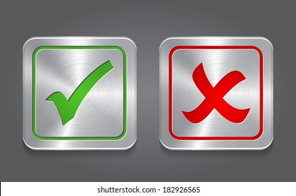 Check mark icon. Metal app button. Vector