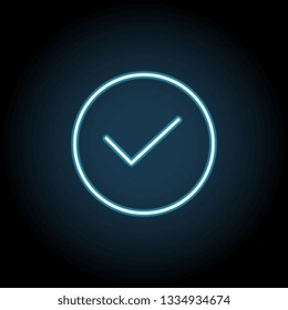 Check mark icon in neon style. Simple thin line, outline vector of web, minimalistic icons for UI and UX, website or mobile application
