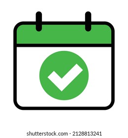 A check mark icon on the calendar. Availability of schedule. Reminders. Vectors.