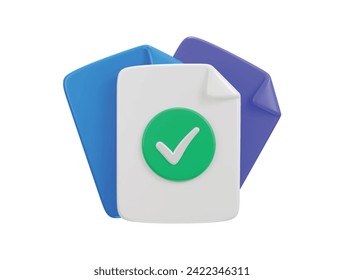 check mark icon on paper icon 3d rendering vector illustration