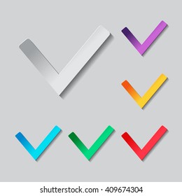 Check mark icon. Paper style colored set