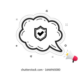 Icono de marca de verificación. Burbuja del discurso de cita. Signo aceptado o aprobado. Símbolo protector de marca. Marcas de cotización. Icono de confirmación clásica. Vector
