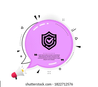 Check mark icon. Quote speech bubble. Accepted or Approve sign. Tick shield symbol. Quotation marks. Classic confirmed icon. Vector
