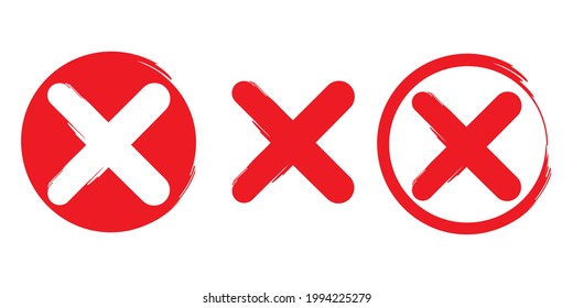 Check mark icon. Red crosses on white background. Symbol no, rejection, cancellation. Vector illustration. Stock image.