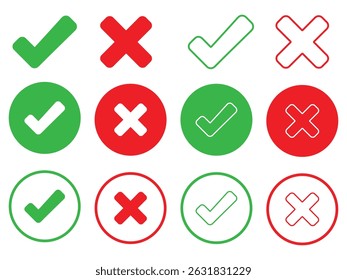  check mark icon red and green silhouette vector on white background.
