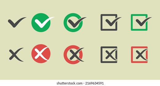 Check mark icon and reject or fail icon with variations- Vector