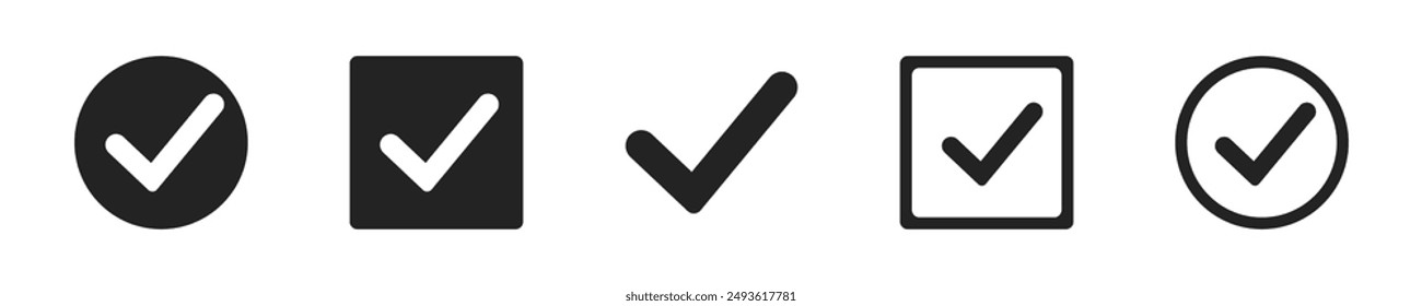 Check mark icon set. Set of 5 outline icons related to checklist . Linear icon collection. Check mark outline icons collection. Editable stroke. Vector illustration.