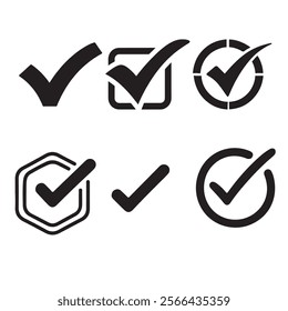 check mark icon set art design silhouette white background