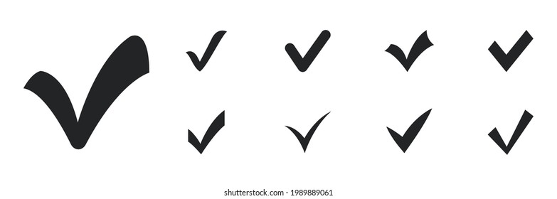 Check mark icon set. Black confirm or tick icons. Check marks for agreement, vote, confirmation, choise. Vector illustration.