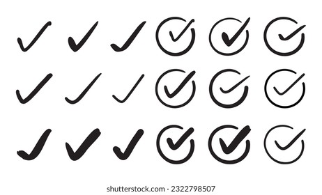 marca de verificación conjunto de iconos. Símbolo de marca de verificación de color negro.