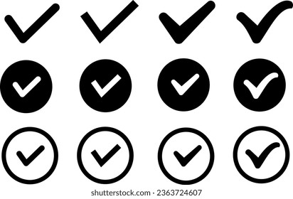 Check mark icon set. Black check mark. Replaceable vector design.