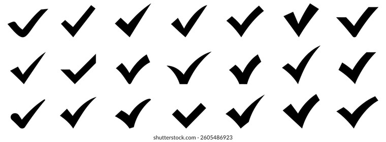 Check mark icon. Set of black tick icons. Vector illustration.