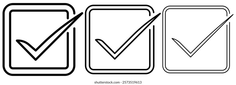 Check mark icon set. Check box, tick mark icon set. Approved, correct, accept, verified, tick mark icon. Vector illustrator