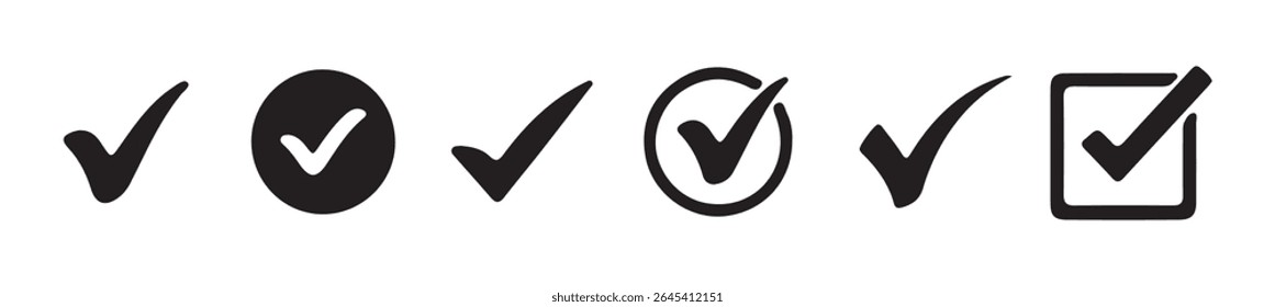 Check mark icon set, check box icon with right or correct buttons and yes checkmark icons. vector illustration eps 10