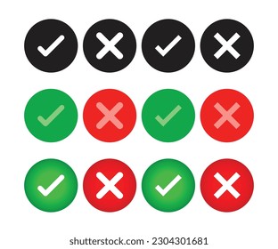 Marcar icono Set. Icono de botones con la marca correcta e incorrecta, sí o no iconos vectoriales de marca de verificación