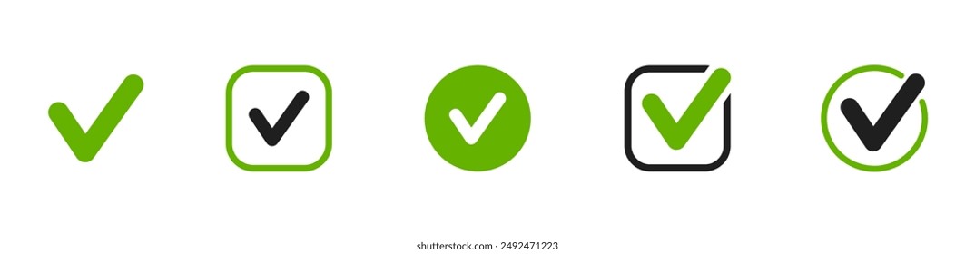 Check mark icon set. Checkmarks and confirm. Check marks for agreement, vote, confirmation, choise. Vector illustration.